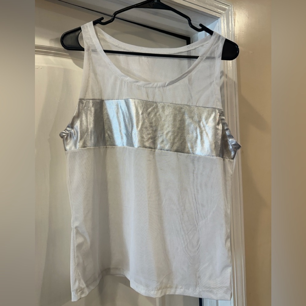 Men's Sheet White and Silver Tank Top